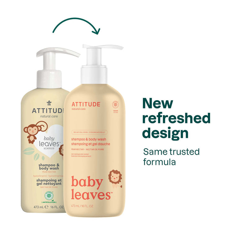 Shampoo & gel de baño natural Baby Leaves Pear Nectar 473ml - SHAMPOO 2 en 1 BABY LEAVES ATTITUDE PEAR NECTAR