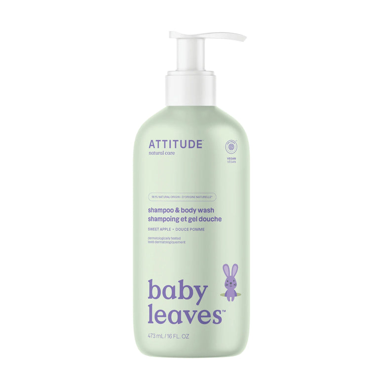 Shampoo & gel de baño natural Baby Leaves Sweet Apple 473ml - SHAMPOO 2 en 1 BABY LEAVES ATTITUDE APPLE
