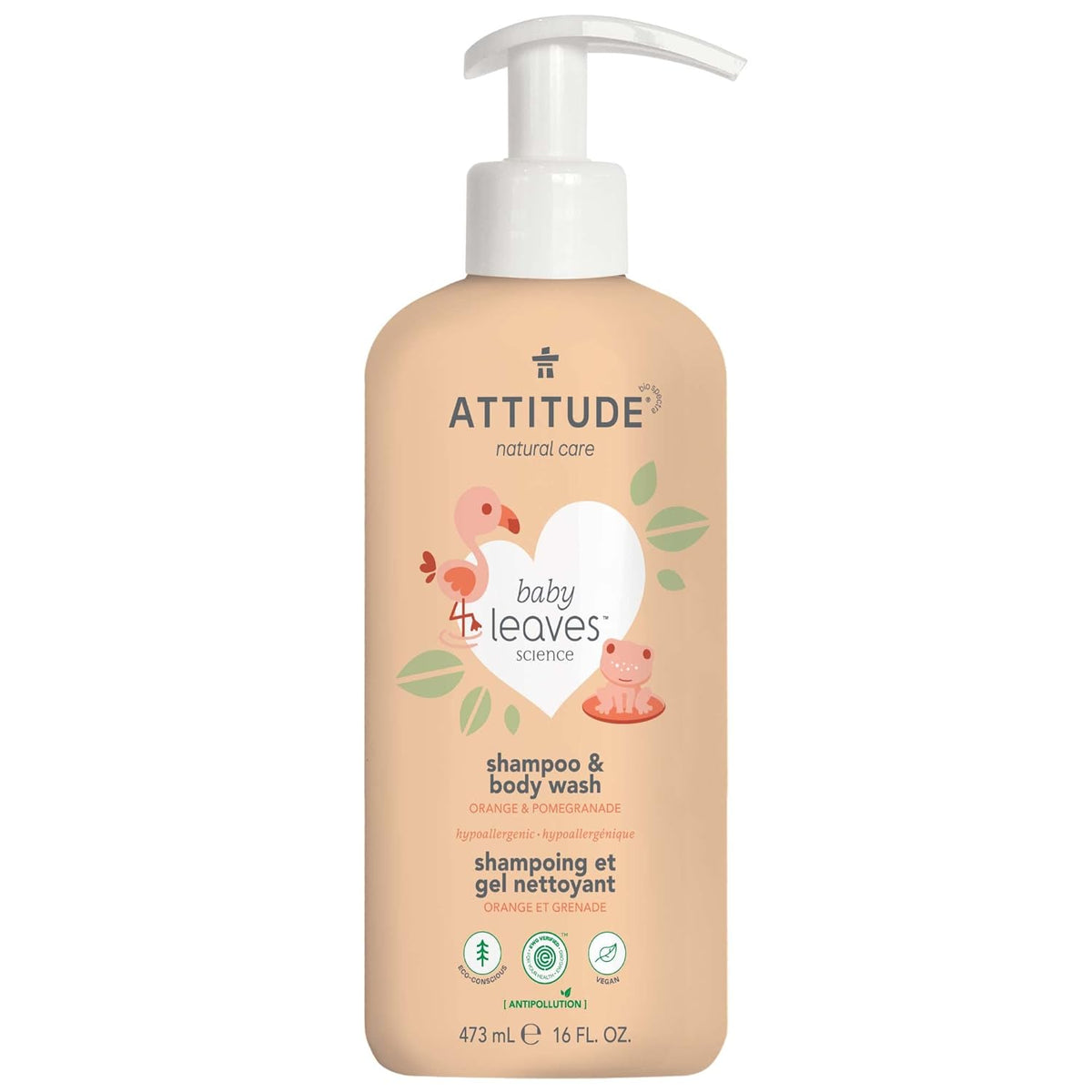 Shampoo & gel de baño natural Baby Leaves Orange Pomegranate 473ml - SHAMPOO 2 en 1 BABY LEAVES ATTITUDE ORANGE POMEGRADE