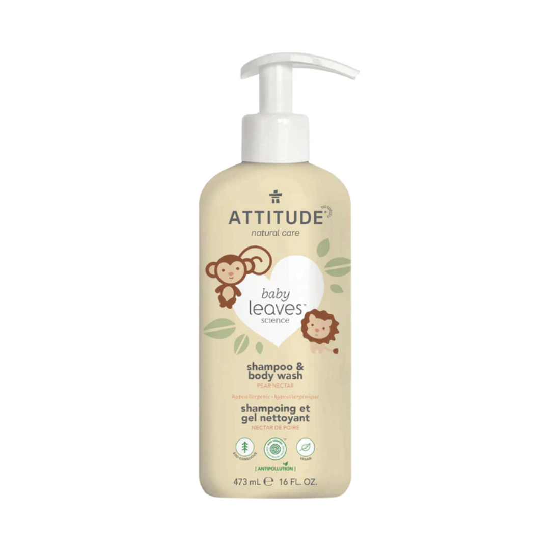 Shampoo & gel de baño natural Baby Leaves Pear Nectar 473ml - SHAMPOO 2 en 1 BABY LEAVES ATTITUDE PEAR NECTAR