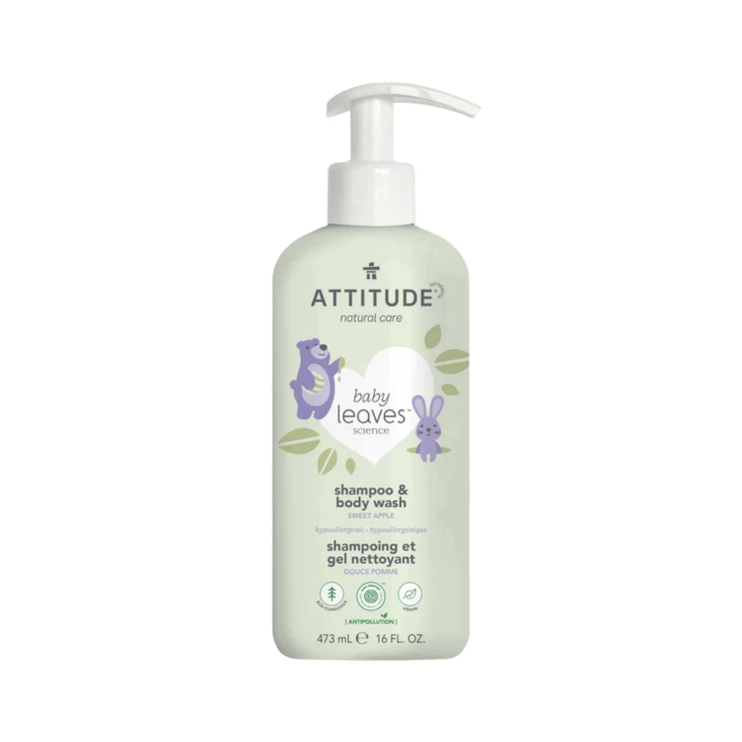 Shampoo & gel de baño natural Baby Leaves Sweet Apple 473ml - SHAMPOO 2 en 1 BABY LEAVES ATTITUDE APPLE