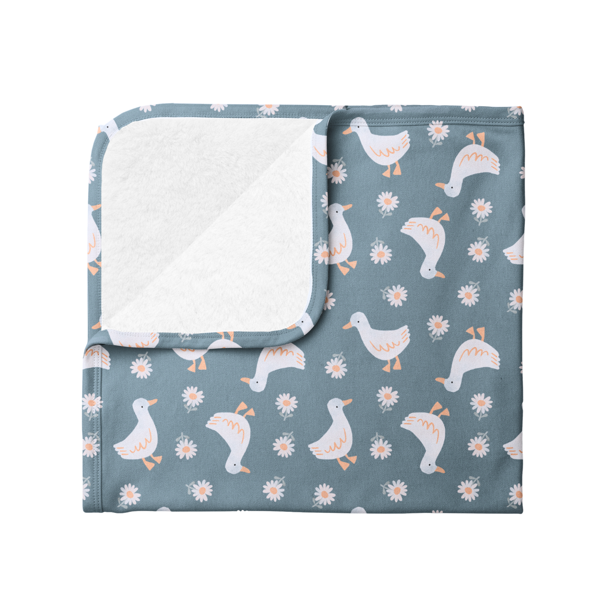 Manta Pima con Plush Patos Azules