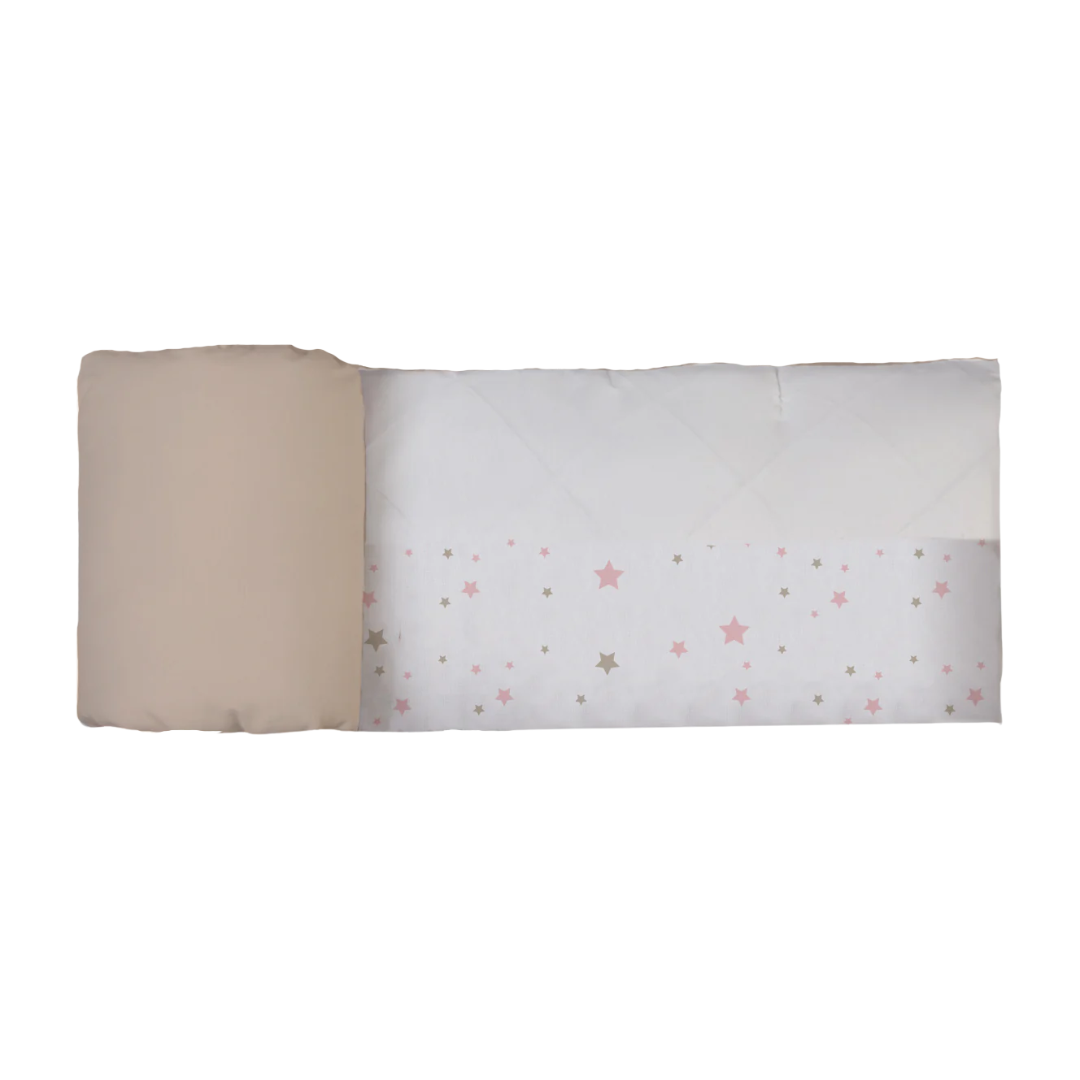 Protector Estampado Cuna Estrellas Rosa c/ Beige (Rombo Blanco/Reverso Beige)