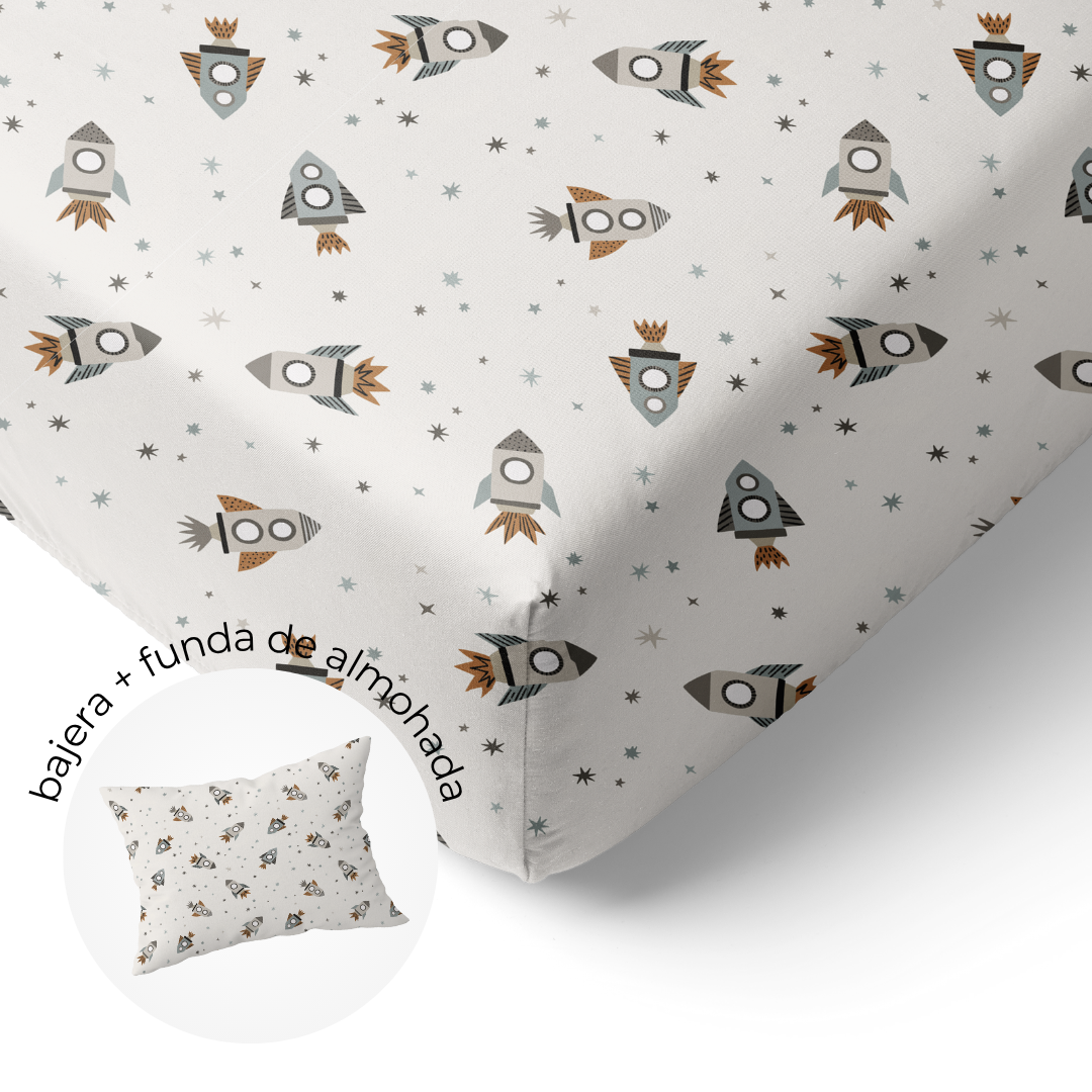 Sábana Bajera Cuna + Funda de Almohada Viaje Estelar