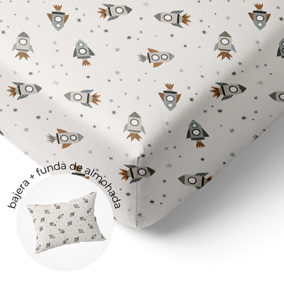 Sábana Bajera Cuna + Funda de Almohada Viaje Estelar
