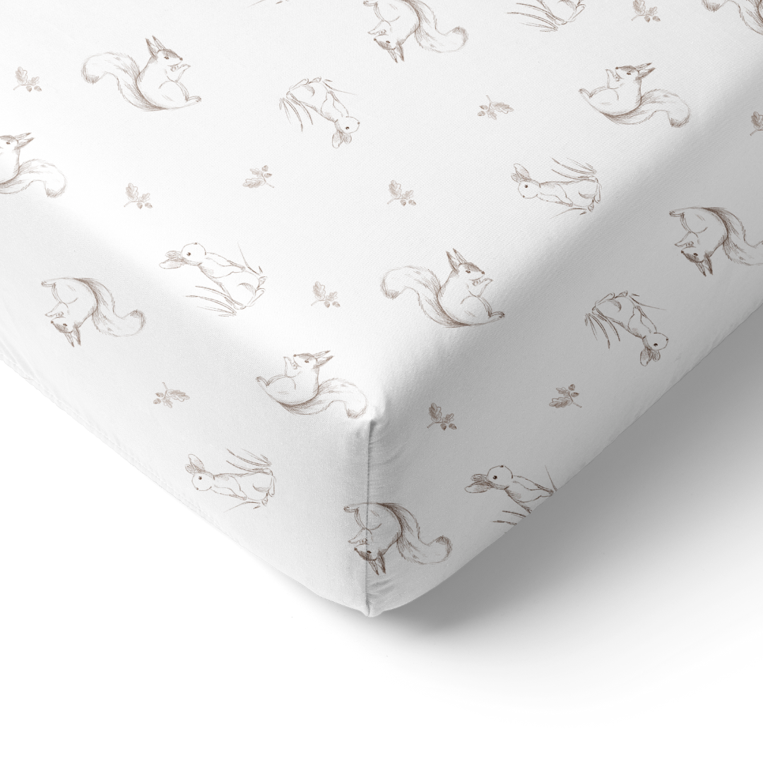 Sábana Bajera Estampada Cuna Ardilla y Conejito