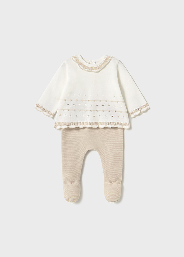 Conjunto Polaina Tricot Beige