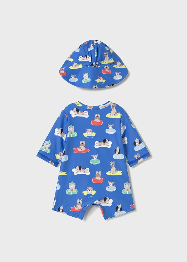 Conjunto Ropa de Baño con Gorro Azul Perritos