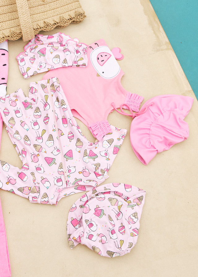 Conjunto Ropa de Baño con Gorro Rosado Helados