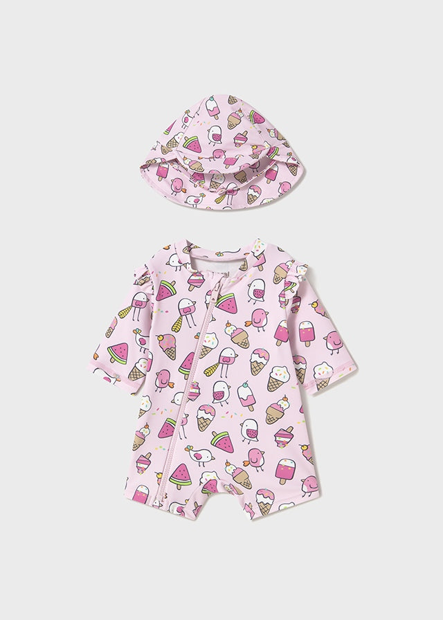 Conjunto Ropa de Baño con Gorro Rosado Helados