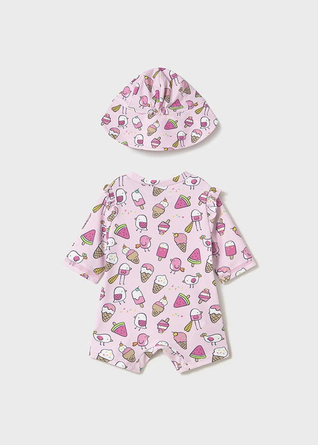 Conjunto Ropa de Baño con Gorro Rosado Helados