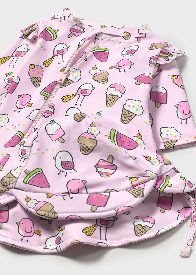 Conjunto Ropa de Baño con Gorro Rosado Helados