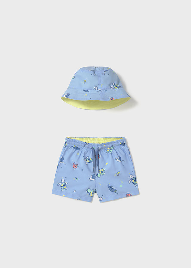 Conjunto Bañador con Gorro Azul Tortugas