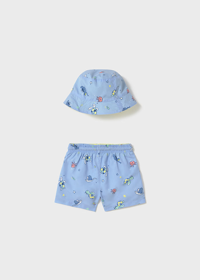 Conjunto Bañador con Gorro Azul Tortugas