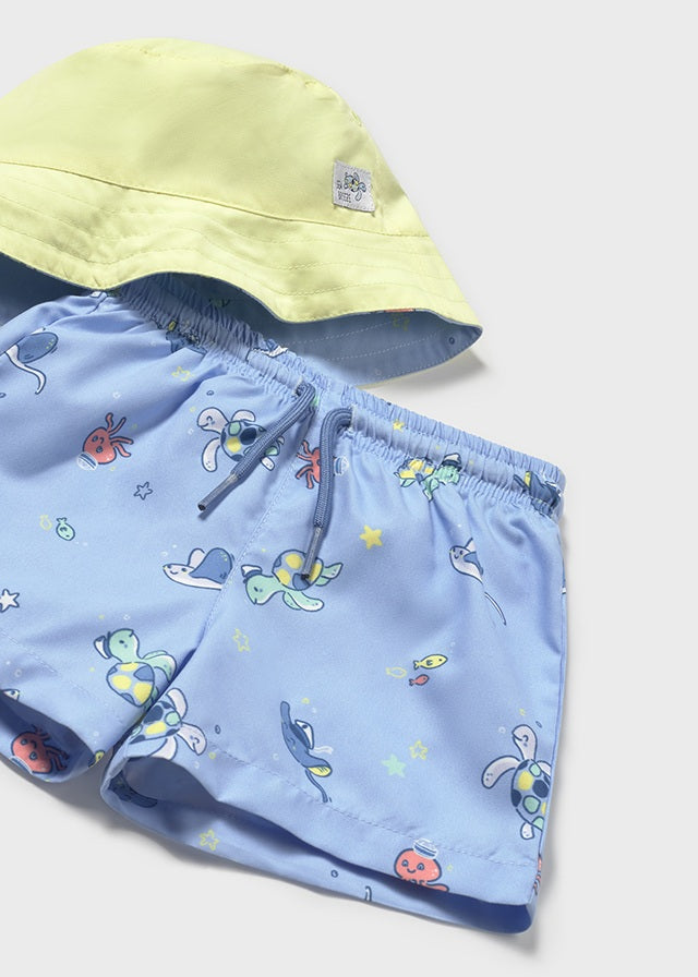 Conjunto Bañador con Gorro Azul Tortugas
