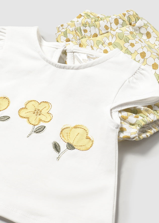 Conjunto Bebe Flores Amarillo/Blanco