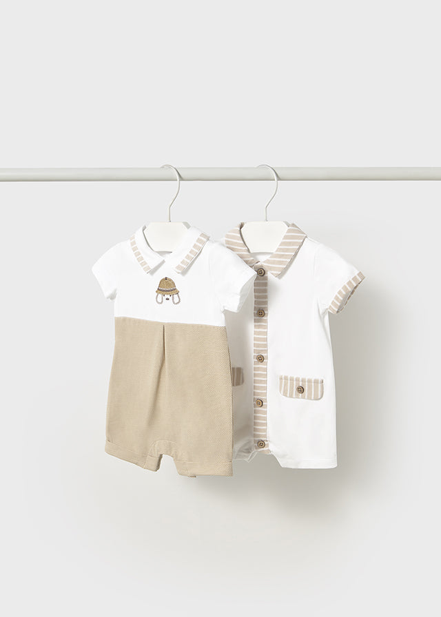Romper Cuello Rayas Beige Perrito