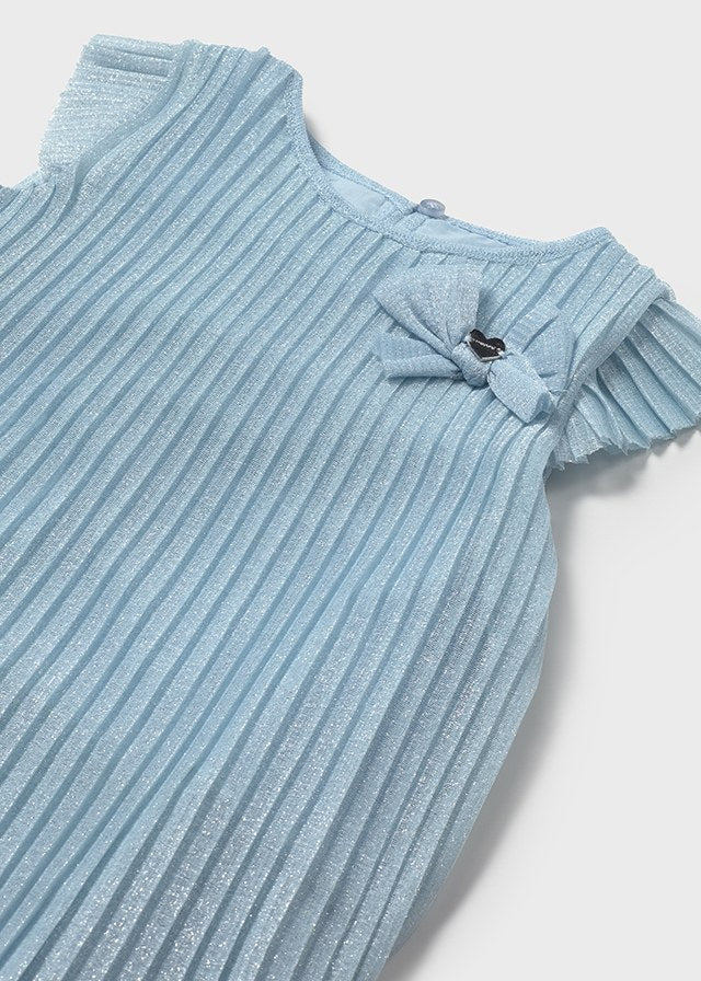 Vestido Tul Plisado Cielo
