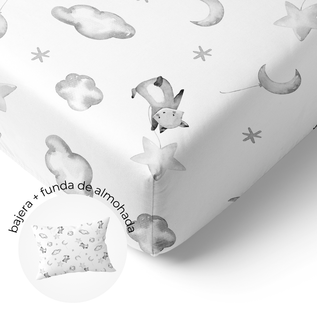 Sábana Bajera Cuna + Funda de Almohada Baby Fox
