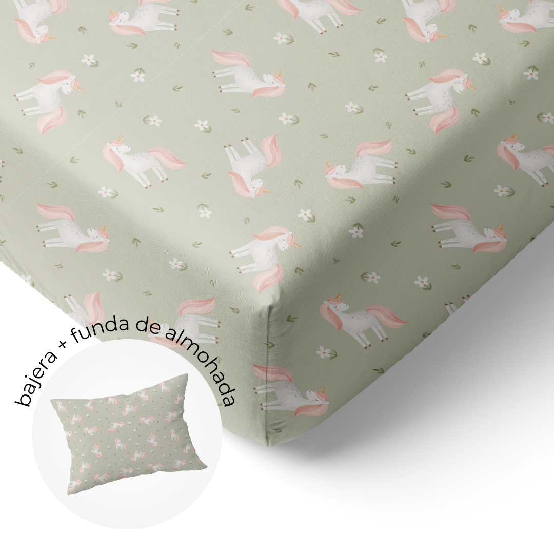Sábana Bajera Cuna + Funda de Almohada Jardín Mágico