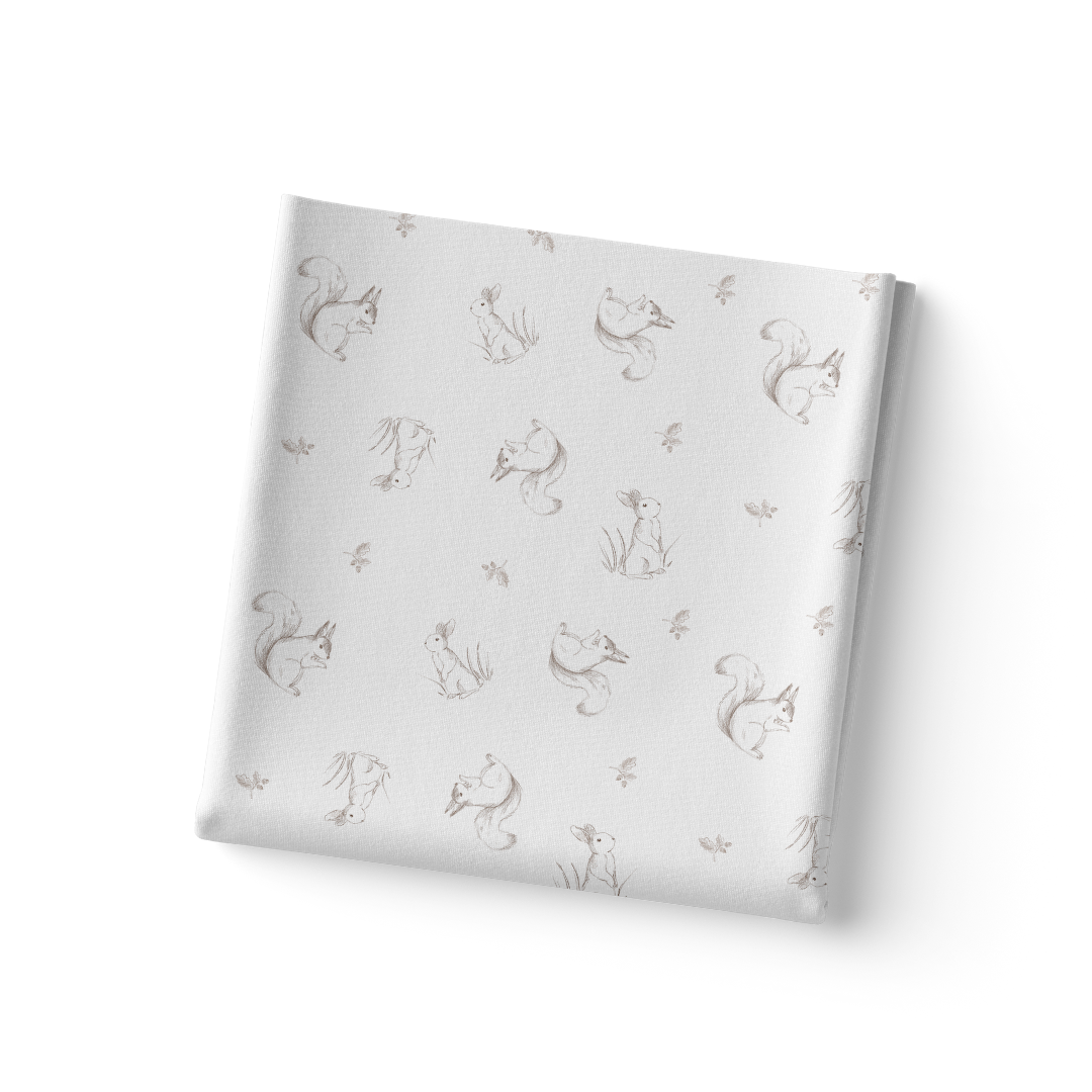 Sábana Bajera Estampada Cuna Ardilla y Conejito