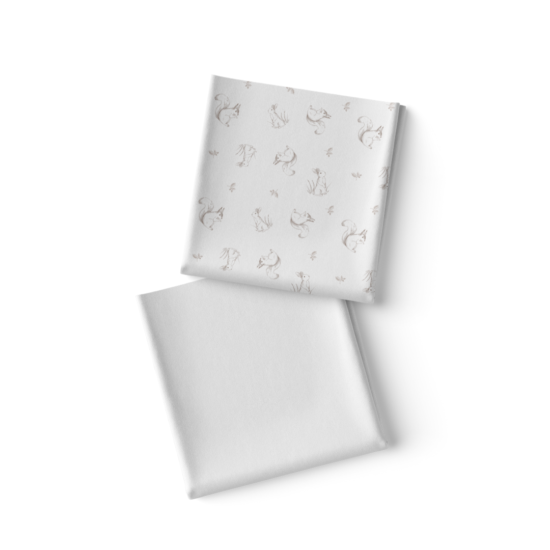 Pack de 2 Sábanas Bajeras Cuna - Ardilla y Conejito & Blanca