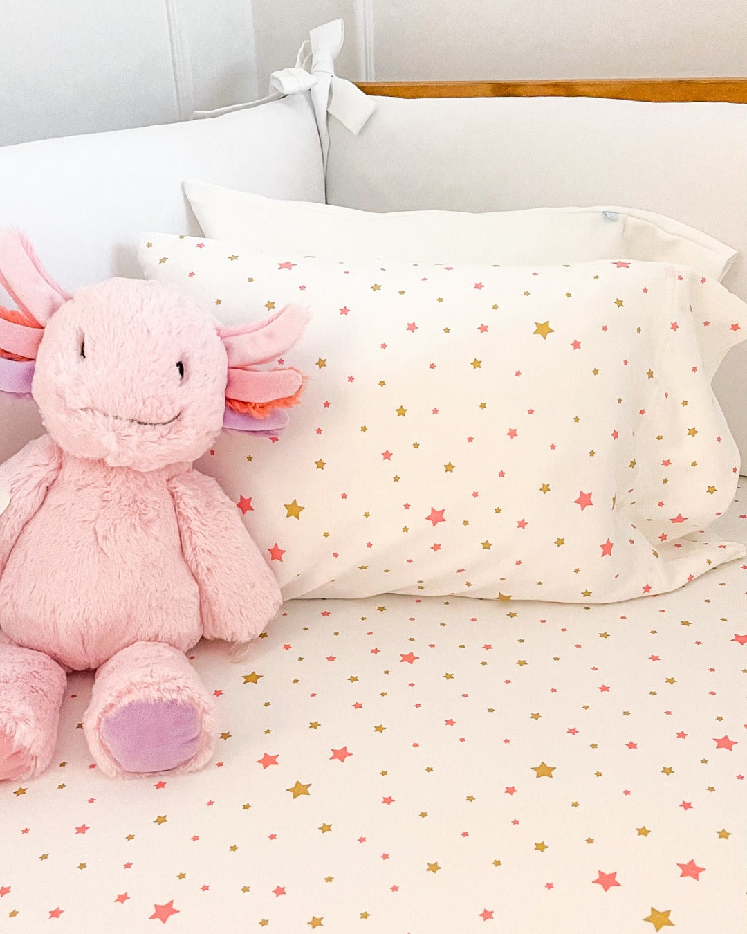 Sábana Bajera Estampada Cuna Estrellas Rosa con Beige /