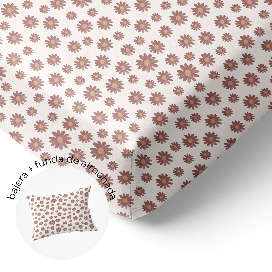 Sábana Bajera Cuna + Funda de Almohada Margarita