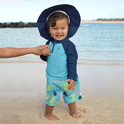 Brim Hat - Navy Wavy Flamingos