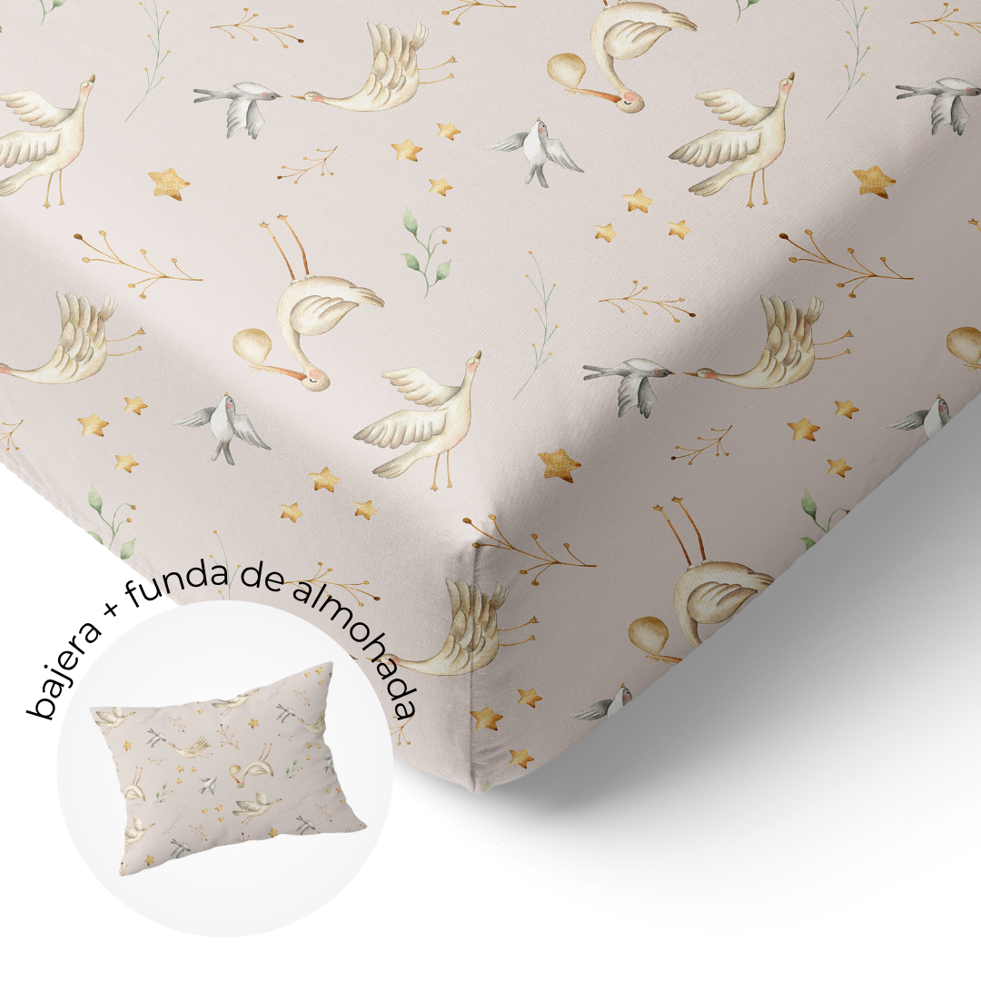 Sábana Bajera Cuna + Funda de Almohada Bienveniu Baby