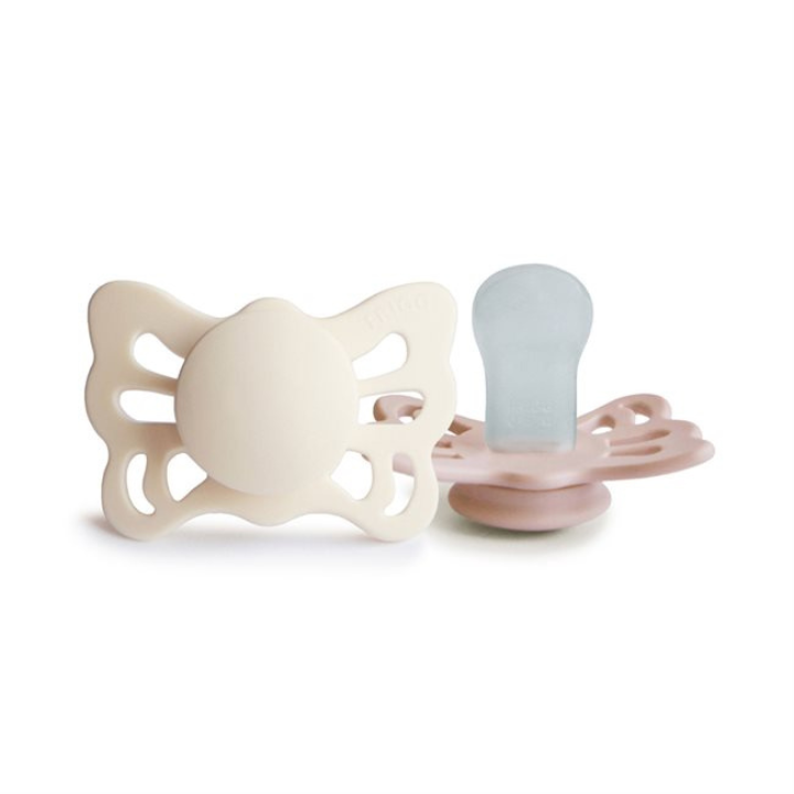 FRIGG Butterfly - Anatomical Silicone 2-pack Pacifiers - Cream/Blush Size 2