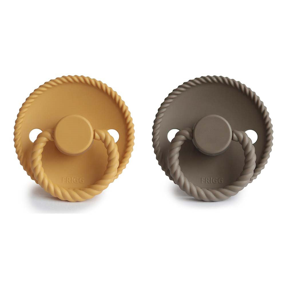 FRIGG Rope - Round Silicone 2-Pack Pacifiers - Honey Gold/Portobello - Size 1