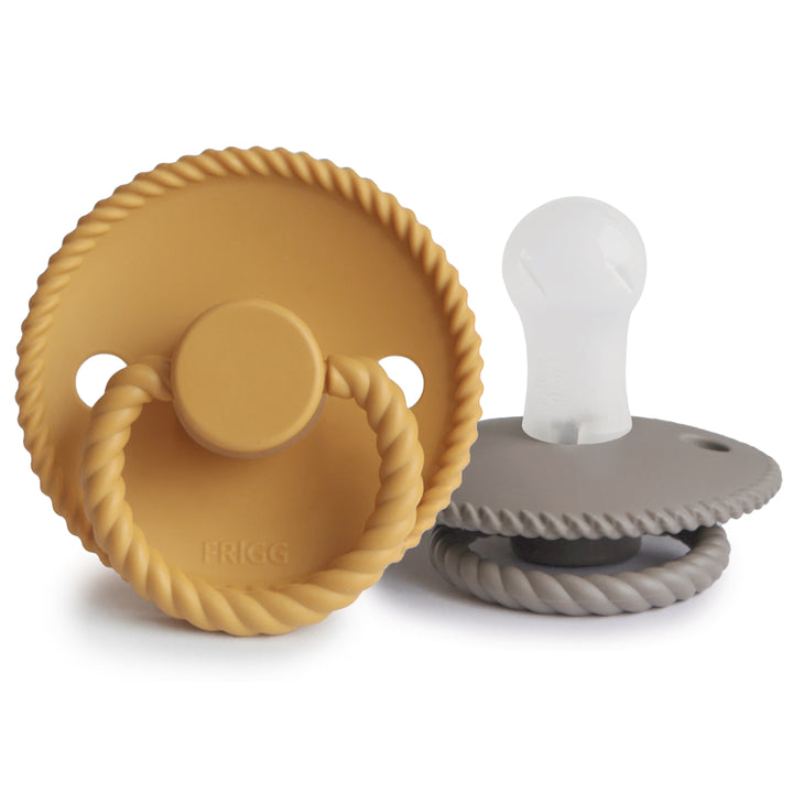 FRIGG Rope - Round Silicone 2-Pack Pacifiers - Honey Gold/Portobello - Size 1