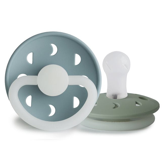 FRIGG Moon Phase - Round Silicone 2-Pack Pacifiers - Stone Blue Night/Sage Night - Size 2