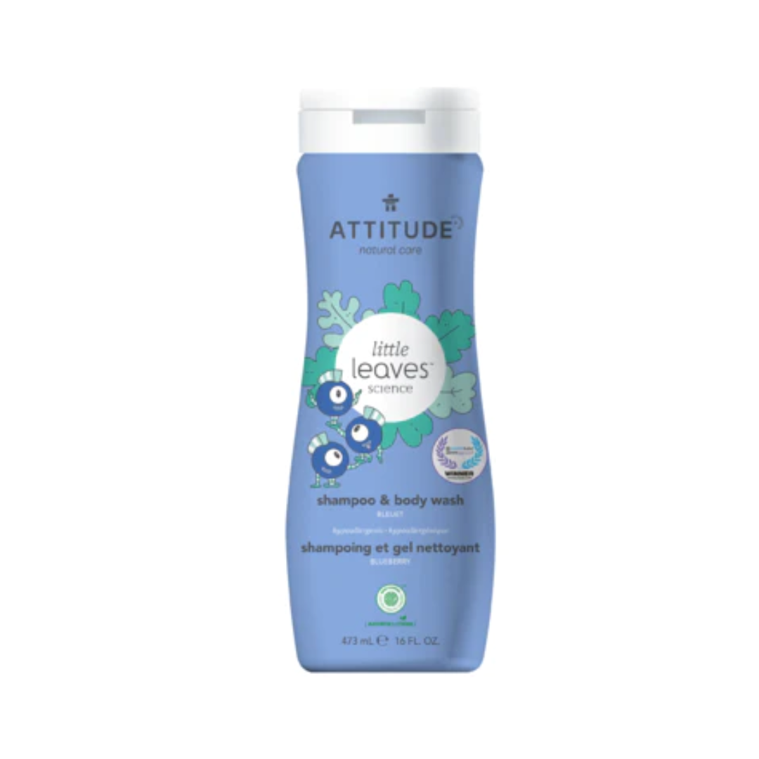 Shampoo & gel de baño natural Arándanos 473ml - SHAMPOO 2X1 LITTLE LEAVES ATTITUDE BLUEBERRY