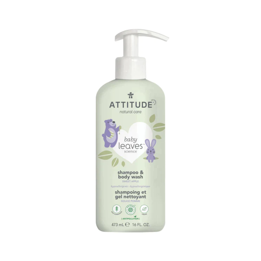 Shampoo & gel de baño natural Baby Leaves Sweet Apple 473ml - SHAMPOO 2X1 BABY LEAVES ATTITUDE APPLE