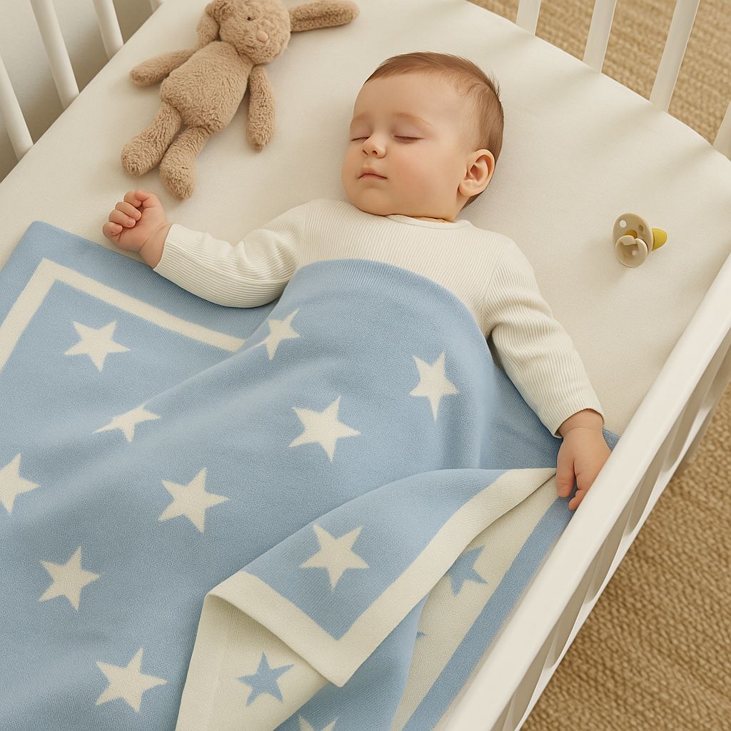 Manta Tejida Estellas Celeste - Reversible