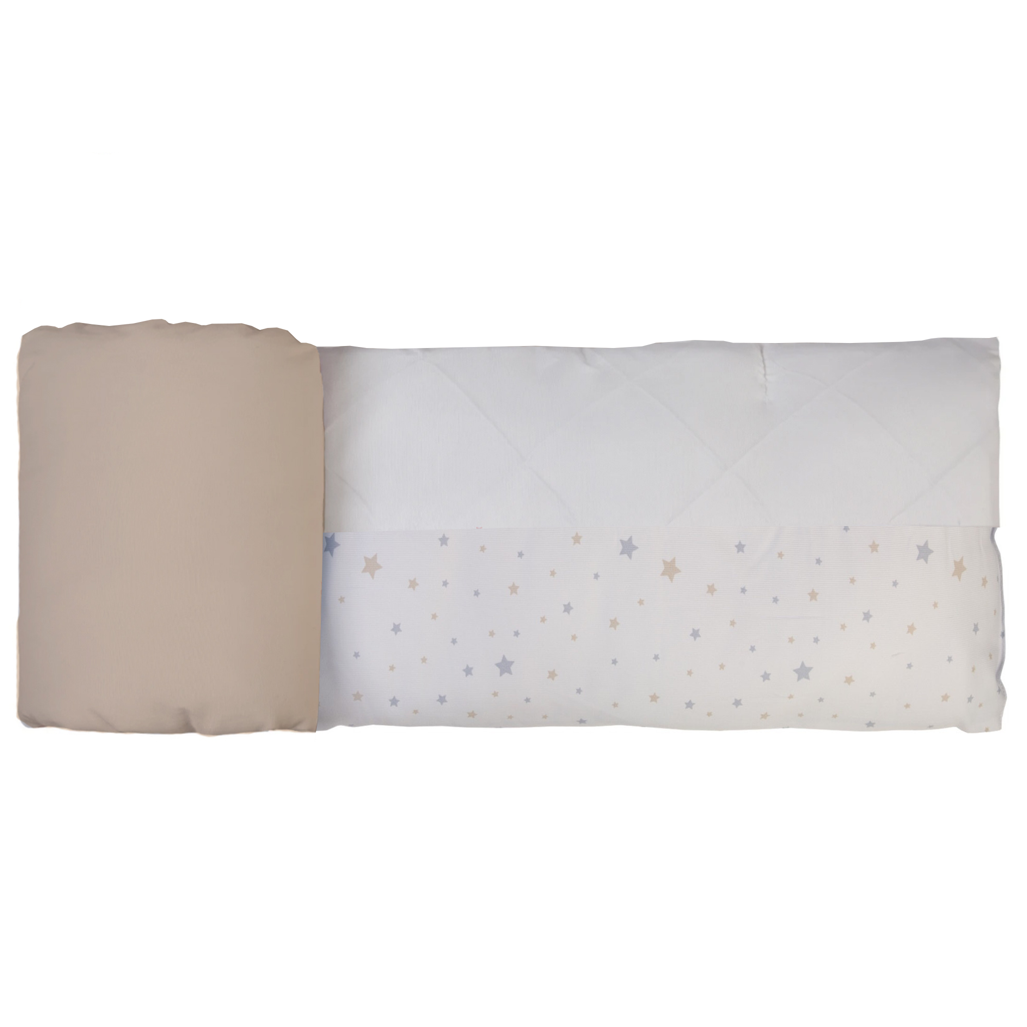 Protector Estampado Cuna Estrellas Celeste c/ Beige (Rombo Blanco/Reverso Beige)