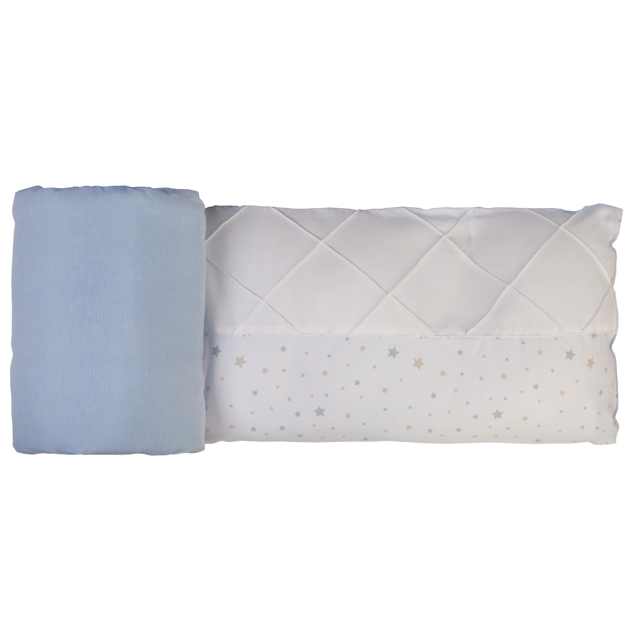 Protector Estampado Cuna Estrellas Celeste c/ Beige (Rombo Blanco/Reverso Celeste)