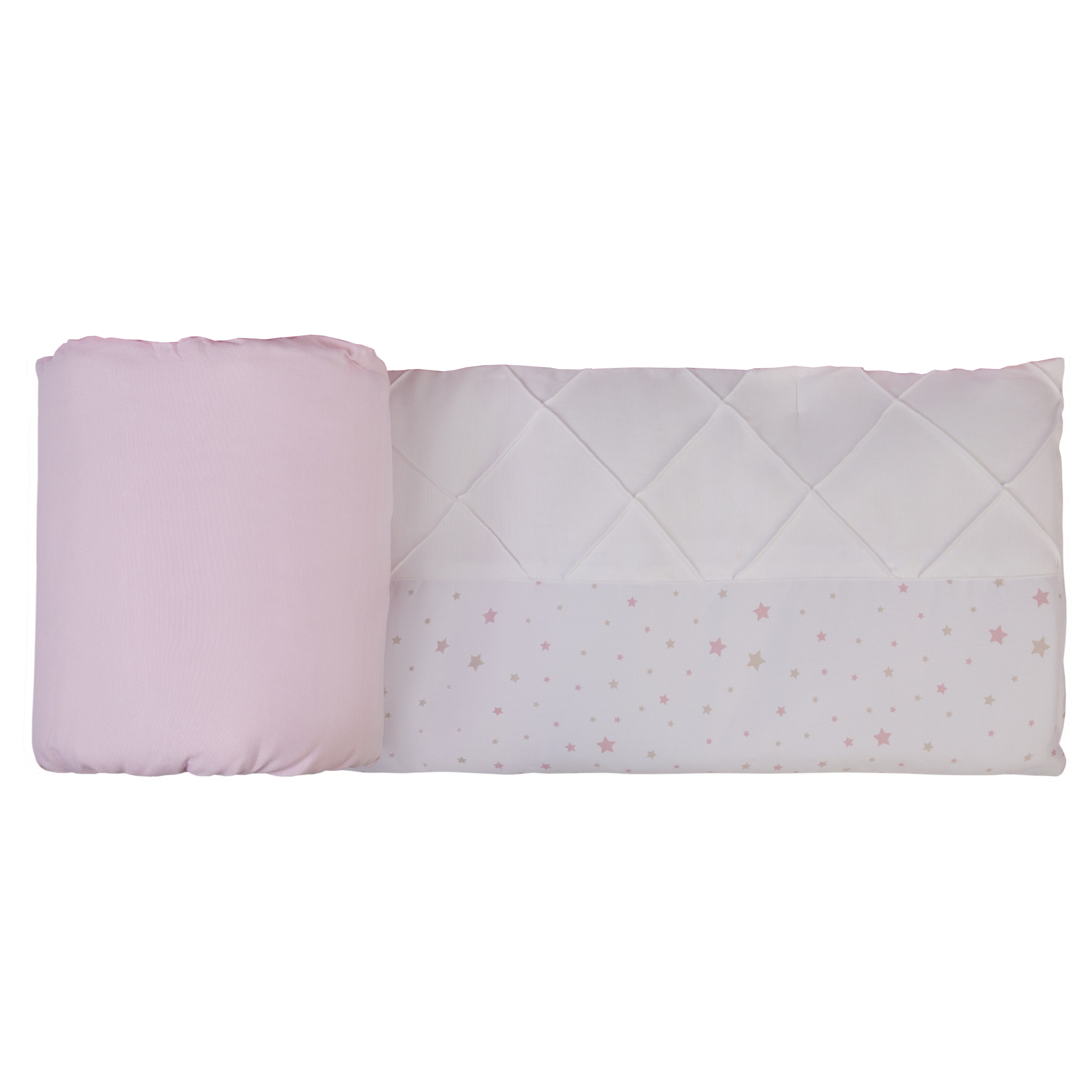 Protector Estampado Cuna Estrellitas Rosa c/ Beige (Rombo Blanco/Reverso Rosa)