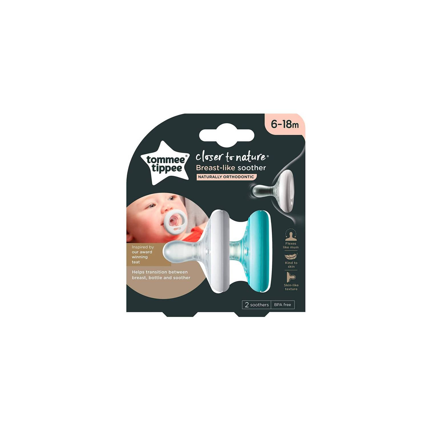 Chupones Breast-Like Soother 6-18M x 2 unidades