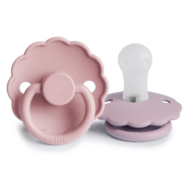 FRIGG Daisy - Round Silicone 2-Pack Pacifiers - Baby Pink/Soft lilac size 2