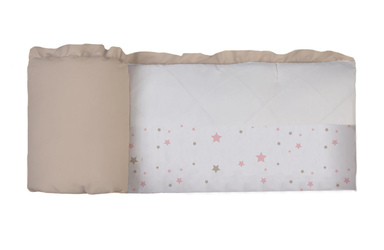 Protector Estampado Cuna Estrellas Rosa c/ Beige (Rombo Blanco/Reverso Beige)